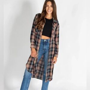 HTF NWT Size XS / SMALL Natural Life Duster Cooper Shirt Dress Navy Rust Plaid